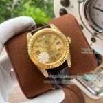 Yellow Gold Black Leather Rolex Air-King Replica Watch 40mm